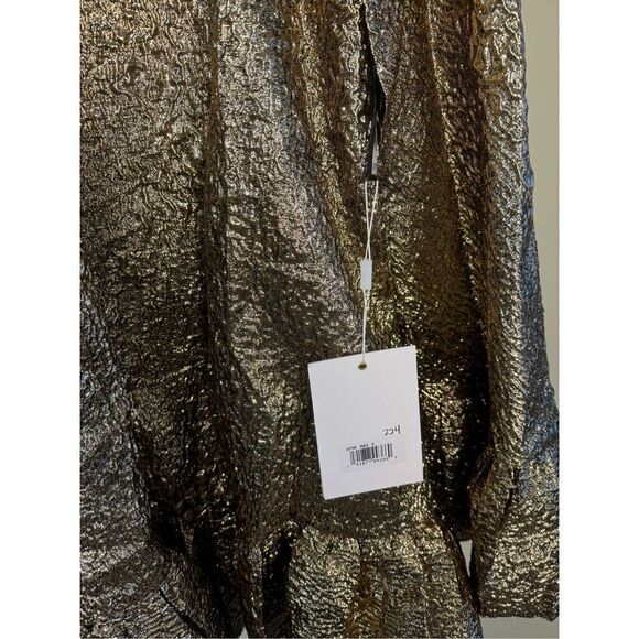Mac Duggal NWT High Neck Cape Sleeve Metallic Trapeze Dress in Bronze Size S - Picture 9 of 9